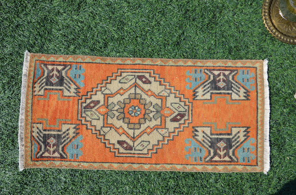 Handmade Turkish Vintage small area rug doormat for home decor, bathroom rug, area oushak rug bathroom mat kitchen kilim rug, rug 3,1X1,4, 665143