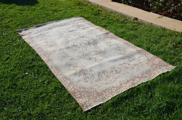 Beige oushak Turkish rug for home decor, Vintage rug, area rug boho rug bedroom rug kitchen rug bathroom rug kilim rugs handmade, rugs 7x4, 664245