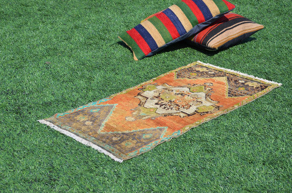 Vintage Handmade Turkish small area rug doormat for home decor, bathroom rug, area oushak rug bathroom mat kitchen kilim rug, rug 3,2X1,6, 665150