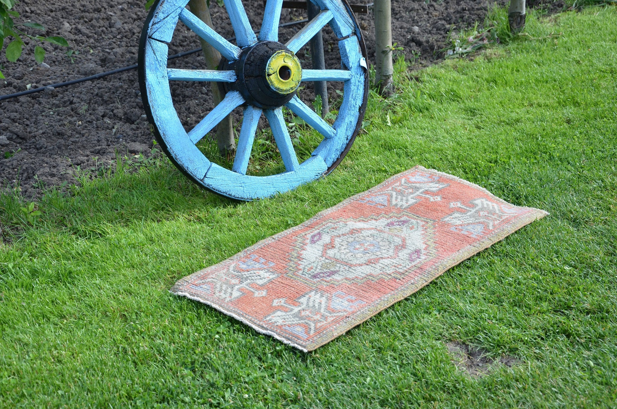 Vintage Handmade Turkish small area rug doormat for home decor, bathroom rug, area oushak rug bathroom mat kitchen kilim rug, rug 3.2x1.5, 664554
