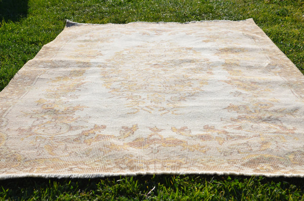 Handknotted oushak Turkish rug for home decor, Vintage rug, area rug boho rug bedroom rug kitchen rug bathroom rug kilim handmade, rugs 7x4, 664221