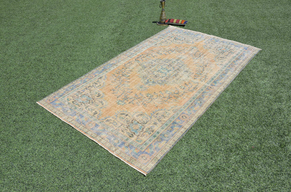 Unique Blue Turkish large Vintage rug for home decor, oversize rug, area rug oushak rug boho rug bedroom kitchen rug  kilim rug, rugs 6x9, 665323
