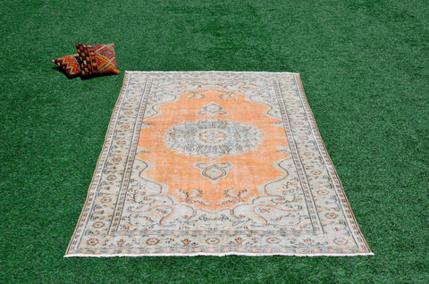 Unique Turkish large Vintage rug for home decor, oversize rug, area rug oushak rug boho rug bedroom kitchen rug  kilim rug, rugs 6x9, 665360