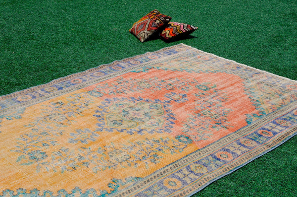 Unique Blue Turkish large Vintage rug for home decor, oversize rug, area rug oushak rug boho rug bedroom kitchen rug  kilim rug, rugs 6x9, 665362