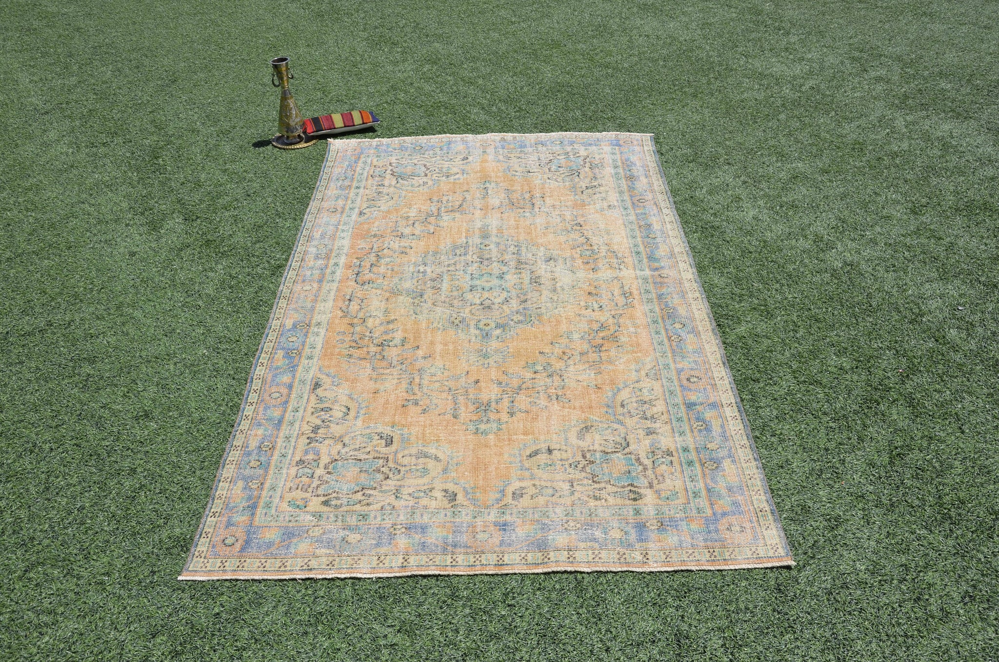 Unique Blue Turkish large Vintage rug for home decor, oversize rug, area rug oushak rug boho rug bedroom kitchen rug  kilim rug, rugs 6x9, 665323