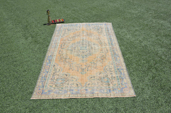 Unique Blue Turkish large Vintage rug for home decor, oversize rug, area rug oushak rug boho rug bedroom kitchen rug  kilim rug, rugs 6x9, 665323