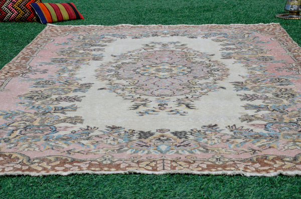 Pink Turkish large Vintage rug for home decor, oversize rug, area rug oushak rug boho rug bedroom rug kitchen rug  kilim rug, rugs 6x9, 665388