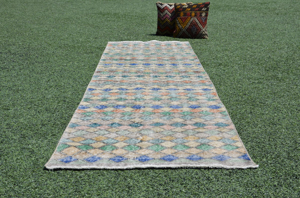 Turkish Handmade Vintage runner rug for home decor, area rug, Anatolian oushak rug boho rug kitchen rug  bathroom rug kilim, 9'7" x 2'11", 665342