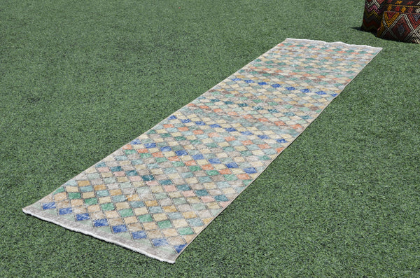 Turkish Handmade Vintage runner rug for home decor, area rug, Anatolian oushak rug boho rug kitchen rug  bathroom rug kilim, 9'7" x 2'11", 665342