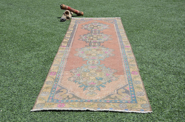 Unique Vintage Turkish runner rug for home decor, area rug, Anatolian oushak rug boho rug bedroom rug kitchen rug kilim, 9'7"x2'11", 665344