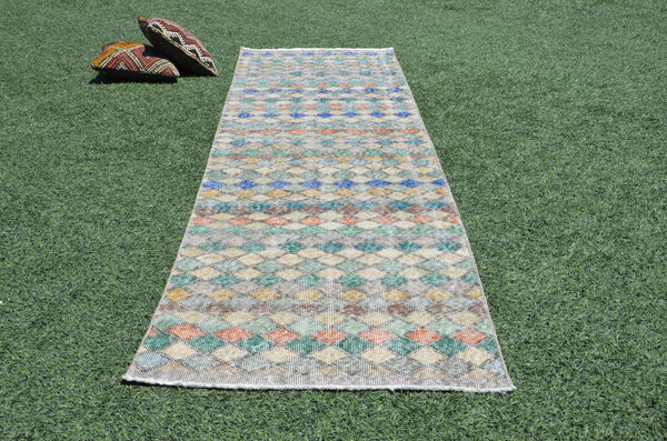 Vintage Turkish Natural runner rug for home decor, area rug, Anatolian oushak rug boho rug kitchen rug  bathroom rug kilim,  9'5"x2'11", 665346