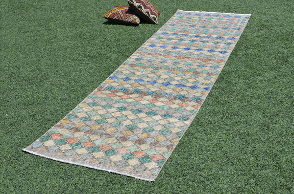 Vintage Turkish Natural runner rug for home decor, area rug, Anatolian oushak rug boho rug kitchen rug  bathroom rug kilim,  9'5"x2'11", 665346