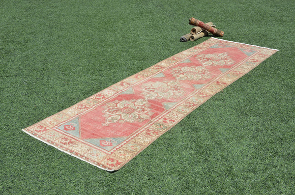 Natural Turkish runner rug for home decor, area rug, Anatolian oushak rug boho rug kitchen rug  bathroom rug kilim, 9'8" x 2'10", 665439
