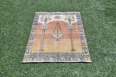 Turkish Handmade Vintage small area rug for home decor, bathroom rug, area rug oushak rug boho rug kitchen rug  kilim rug door mat, rug 4x3, 665419