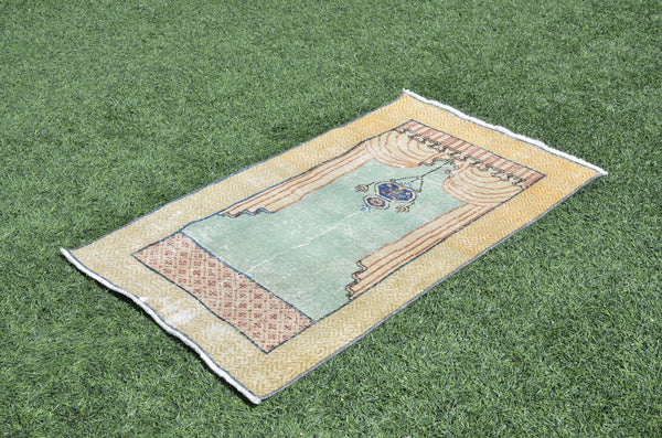 Vintage Handmade Turkish small area rug for home decor, bathroom rug, area rug oushak rug boho rug kitchen rug  kilim rug door mat, rug 4x2, 665421