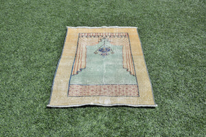 Vintage Handmade Turkish small area rug for home decor, bathroom rug, area rug oushak rug boho rug kitchen rug  kilim rug door mat, rug 4x2, 665421