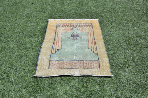 Vintage Handmade Turkish small area rug for home decor, bathroom rug, area rug oushak rug boho rug kitchen rug  kilim rug door mat, rug 4x2, 665421