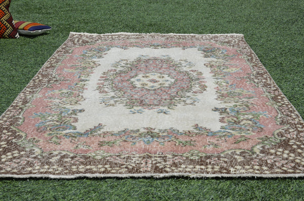 Pink Vintage Turkish rug for home decor, area rug, oushak rug boho rug bedroom rug kitchen rug bathroom rug kilim, rugs 4x7, 665410