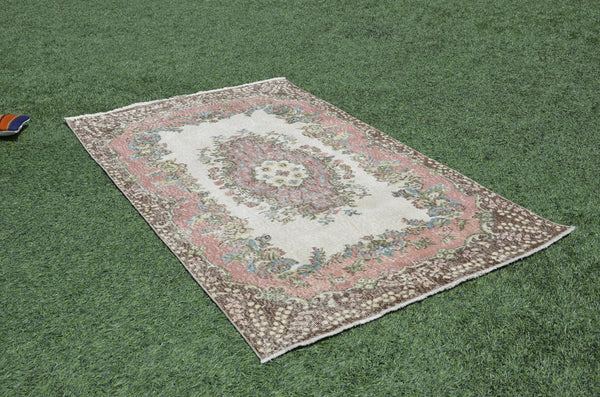 Pink Vintage Turkish rug for home decor, area rug, oushak rug boho rug bedroom rug kitchen rug bathroom rug kilim, rugs 4x7, 665410