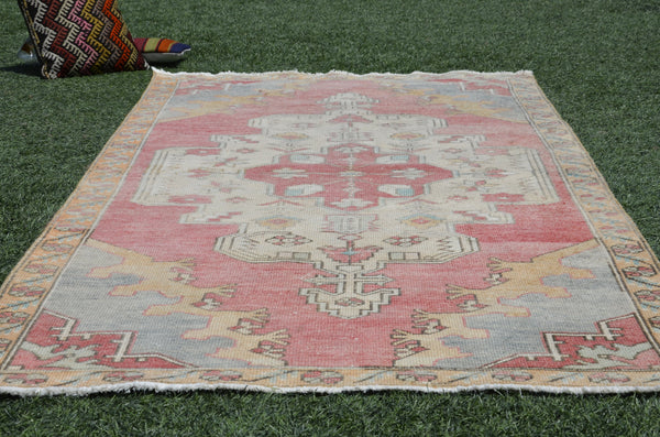 Hand knotted Vintage Turkish Anatolian rug for home decor, area rug, oushak rug boho rug bedroom rug kitchen rug bathroom kilim, rugs 4x8, 665442