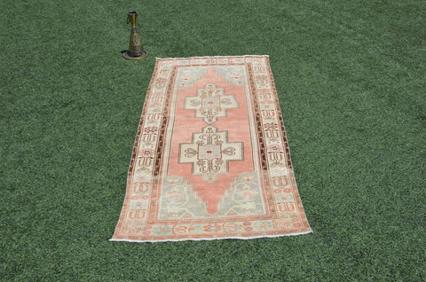 Pink Unique Vintage Turkish Anatolian rug for home decor, area rug, oushak rug boho rug bedroom rug kitchen rug bathroom rug kilim, rugs 4x9, 665402