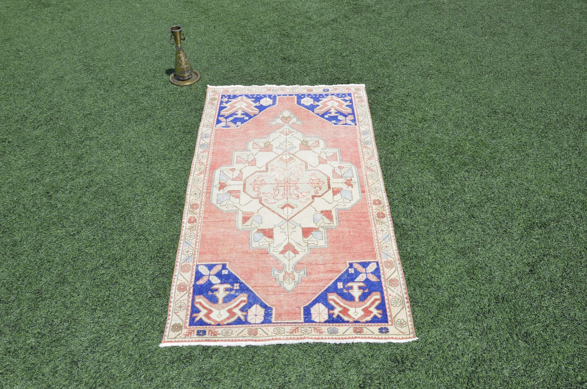 Hand knotted Vintage Anatolian Turkish rug for home decor, area rug, oushak rug boho rug bedroom rug kitchen rug bathroom kilim, rugs 4x8, 665446