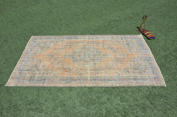 Unique Blue Turkish large Vintage rug for home decor, oversize rug, area rug oushak rug boho rug bedroom kitchen rug  kilim rug, rugs 6x9, 665323