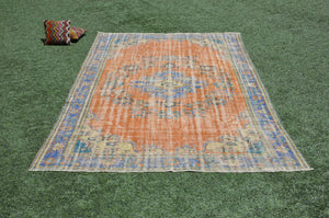 Hand knotted Turkish large Vintage rug for home decor, oversize rug, area rug oushak rug boho rug bedroom kitchen rug  kilim rug, rugs 7x11, 665333