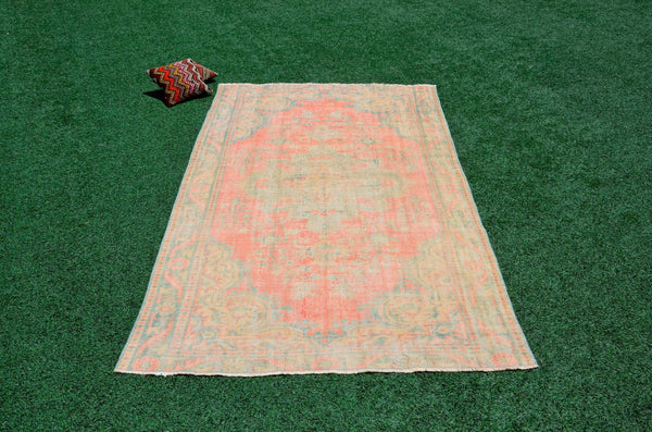 PinkTurkish large Vintage rug for home decor, oversize rug, area rug oushak rug boho rug bedroom rug kitchen rug  kilim rug, rugs 6x10, 665371