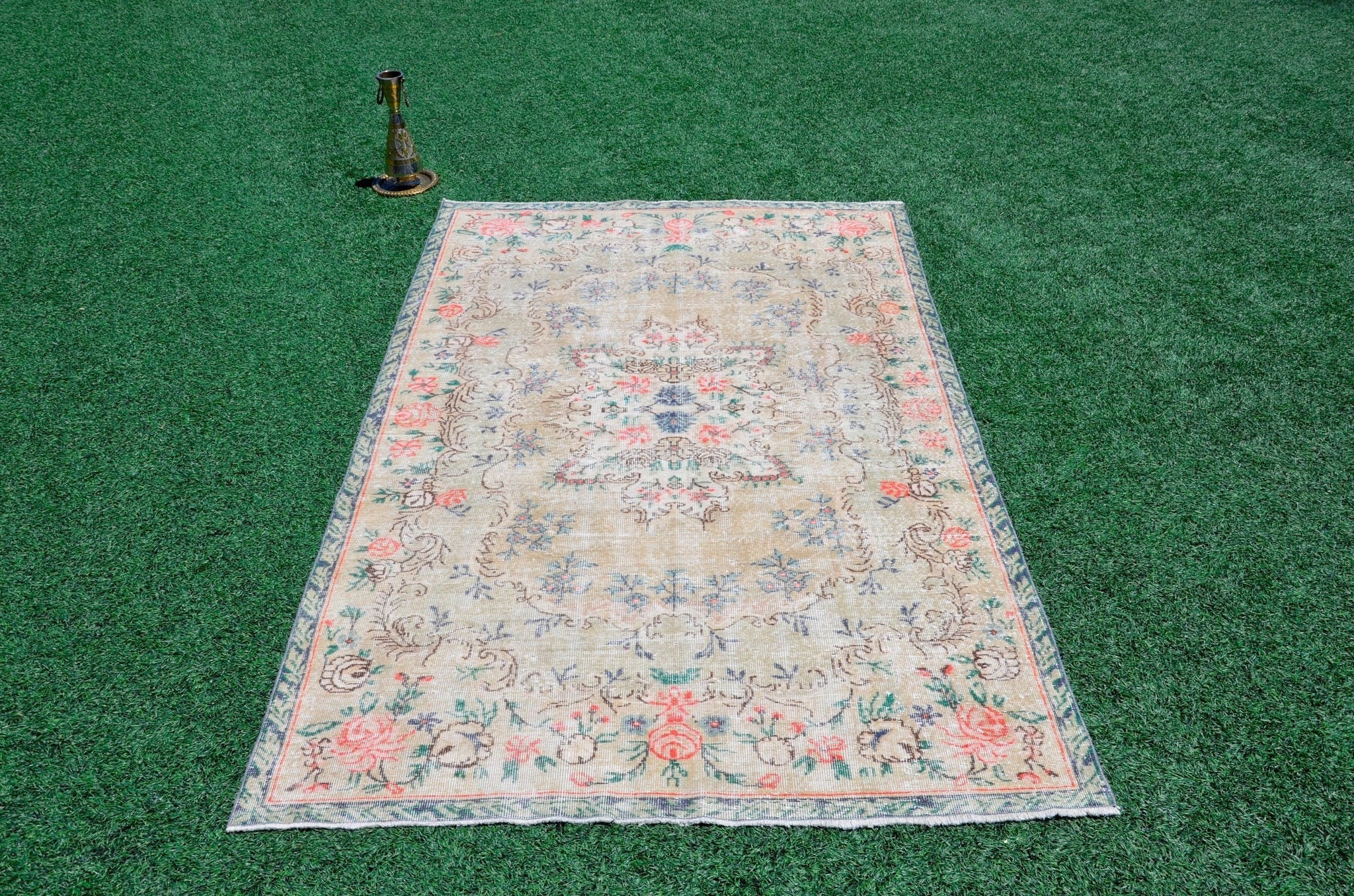 Natural Turkish large Vintage rug for home decor, oversize rug, area rug oushak rug boho rug bedroom rug kitchen rug  kilim rug, rugs 6x9, 665382