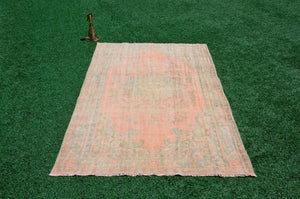 Unique Pink Turkish large Vintage rug for home decor, oversize rug, area rug oushak rug boho rug bedroom kitchen rug  kilim rug, rugs 6x10, 665383