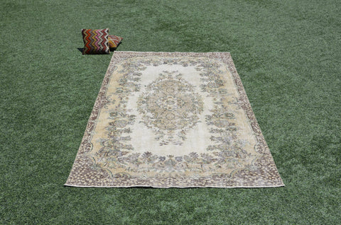 Hand knotted Turkish large Vintage rug for home decor, oversize rug, area rug oushak rug boho rug bedroom kitchen rug  kilim rug, rugs 6x9, 665328