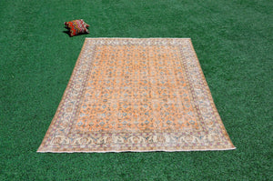 Natural Turkish large Vintage rug for home decor, oversize rug, area rug oushak rug boho rug bedroom rug kitchen rug  kilim rug, rugs 7x10, 665385