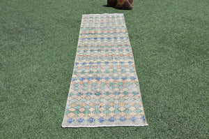 Turkish Handmade Vintage runner rug for home decor, area rug, Anatolian oushak rug boho rug kitchen rug  bathroom rug kilim, 9'7" x 2'11", 665342