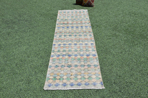 Turkish Handmade Vintage runner rug for home decor, area rug, Anatolian oushak rug boho rug kitchen rug  bathroom rug kilim, 9'7" x 2'11", 665342