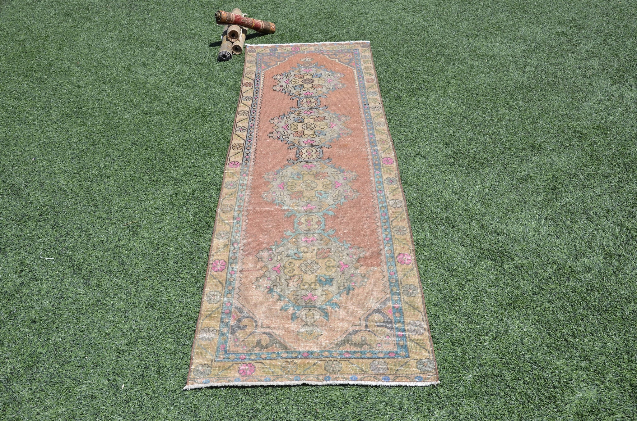Unique Vintage Turkish runner rug for home decor, area rug, Anatolian oushak rug boho rug bedroom rug kitchen rug kilim, 9'7"x2'11", 665344