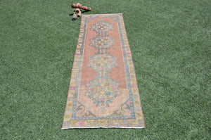 Unique Vintage Turkish runner rug for home decor, area rug, Anatolian oushak rug boho rug bedroom rug kitchen rug kilim, 9'7"x2'11", 665344