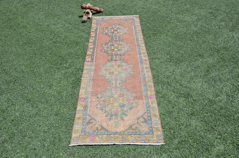 Unique Vintage Turkish runner rug for home decor, area rug, Anatolian oushak rug boho rug bedroom rug kitchen rug kilim, 9'7"x2'11", 665344