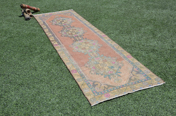 Unique Vintage Turkish runner rug for home decor, area rug, Anatolian oushak rug boho rug bedroom rug kitchen rug kilim, 9'7"x2'11", 665344