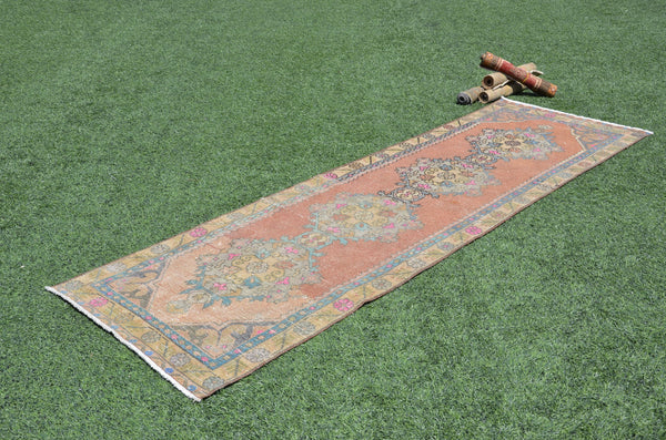 Unique Vintage Turkish runner rug for home decor, area rug, Anatolian oushak rug boho rug bedroom rug kitchen rug kilim, 9'7"x2'11", 665344