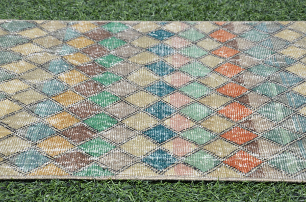 Vintage Turkish Natural runner rug for home decor, area rug, Anatolian oushak rug boho rug kitchen rug  bathroom rug kilim,  9'5"x2'11", 665346