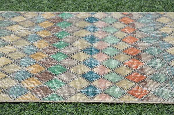 Vintage Turkish Natural runner rug for home decor, area rug, Anatolian oushak rug boho rug kitchen rug  bathroom rug kilim,  9'5"x2'11", 665346