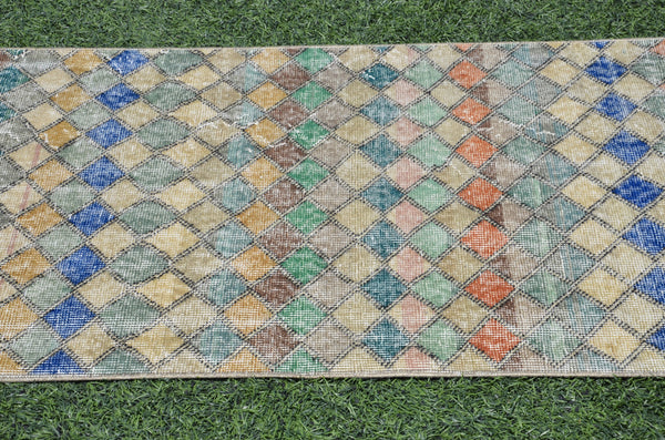 Vintage Turkish Natural runner rug for home decor, area rug, Anatolian oushak rug boho rug kitchen rug  bathroom rug kilim,  9'5"x2'11", 665346