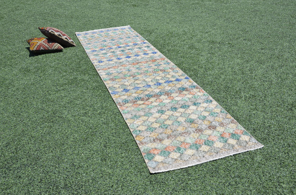 Vintage Turkish Natural runner rug for home decor, area rug, Anatolian oushak rug boho rug kitchen rug  bathroom rug kilim,  9'5"x2'11", 665346