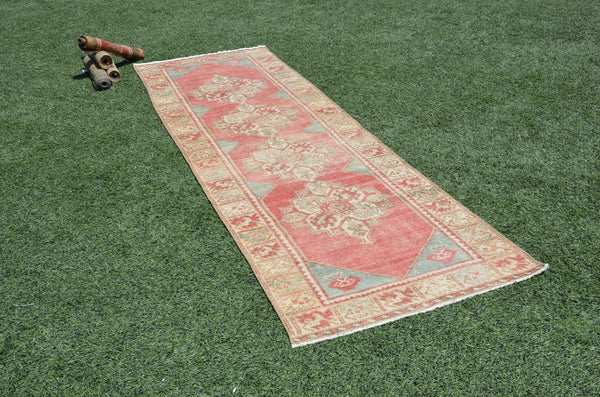 Natural Turkish runner rug for home decor, area rug, Anatolian oushak rug boho rug kitchen rug  bathroom rug kilim, 9'8" x 2'10", 665439
