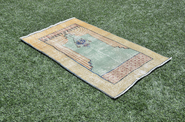 Vintage Handmade Turkish small area rug for home decor, bathroom rug, area rug oushak rug boho rug kitchen rug  kilim rug door mat, rug 4x2, 665421