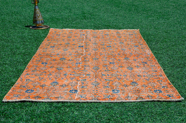 Floral Natural oushak Turkish rug for home decor, Vintage rug, area rug boho rug bedroom rug kitchen rug kilim rugs handmade, rugs 4x7, 665351