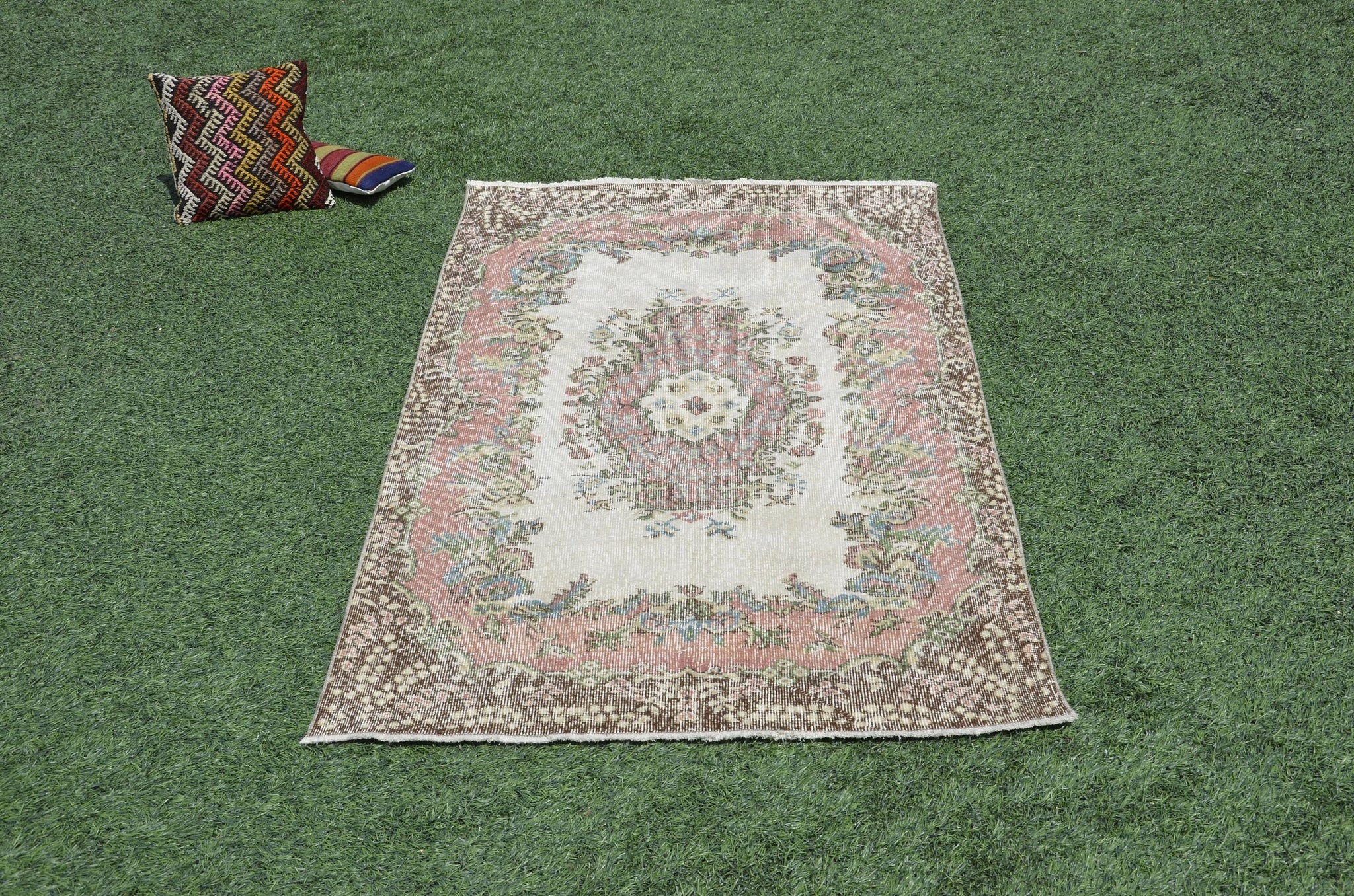 Pink Vintage Turkish rug for home decor, area rug, oushak rug boho rug bedroom rug kitchen rug bathroom rug kilim, rugs 4x7, 665410