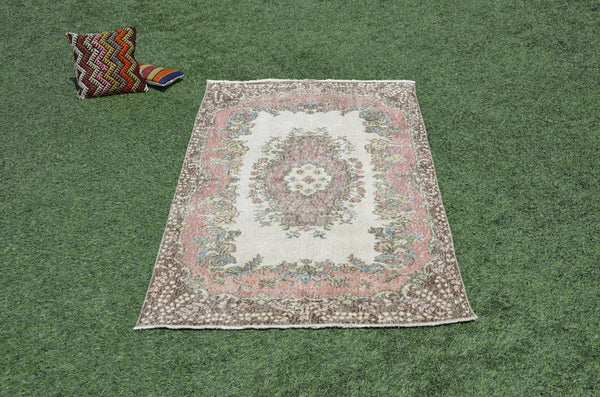 Pink Vintage Turkish rug for home decor, area rug, oushak rug boho rug bedroom rug kitchen rug bathroom rug kilim, rugs 4x7, 665410
