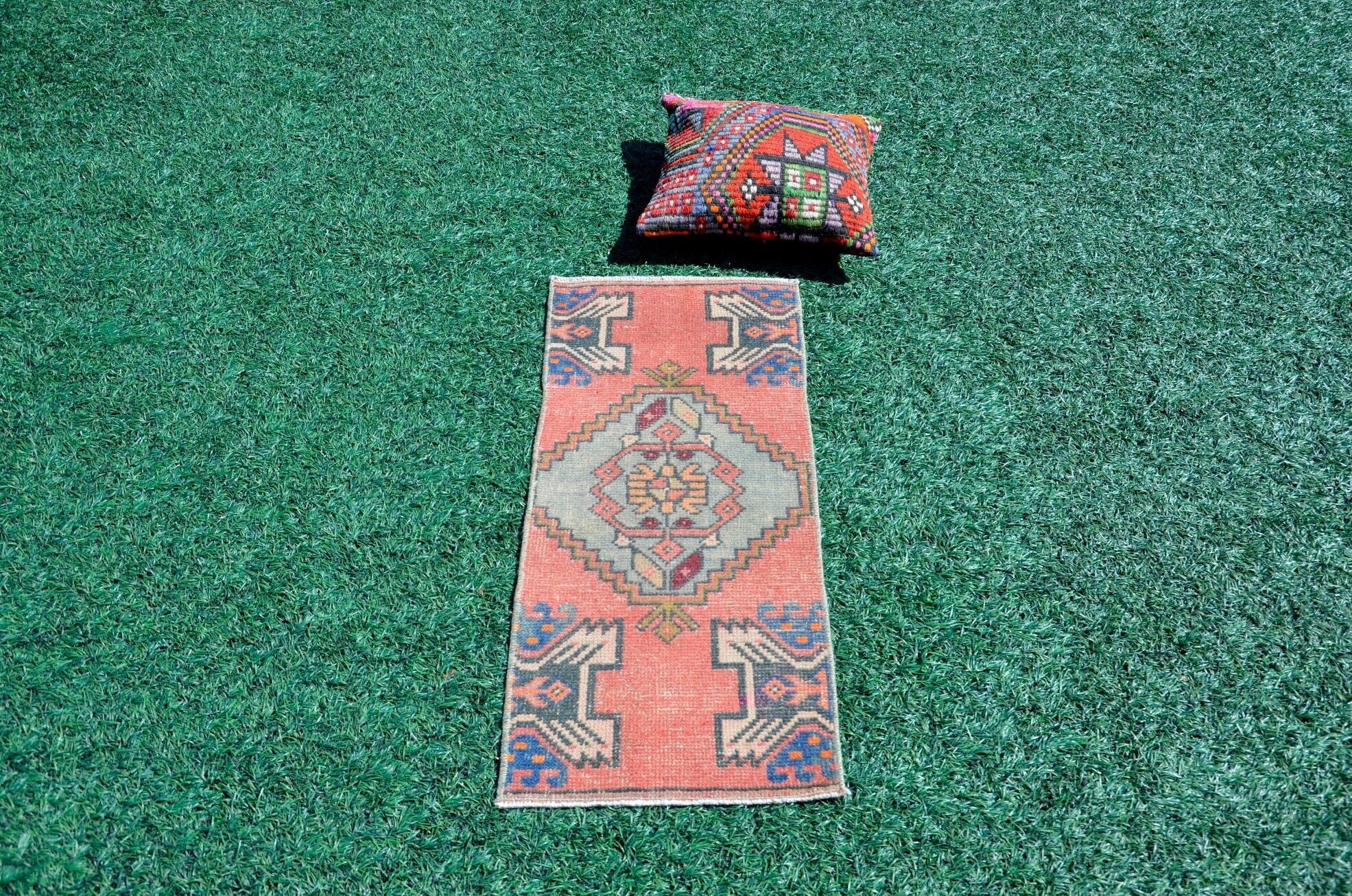 Handmade Turkish Vintage small area rug doormat for home decor, bathroom rug, area oushak rug bathroom mat kitchen kilim rug, rug 3,2X1,4, 665475
